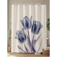 thumbnail image 4 of Shower Curtains Tulips Flowers Vintage Bath Curtain Abstract Blue Floral Waterproof Bathroom Shower Curtain Set with Hooks Decoration 72 x 84 Inches, 4 of 7