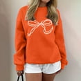thumbnail image 2 of BODOAO Oversized Sweatshirt for Women Crewneck Bow Print Long Sleeve Pullover Hoodies Tops Fall Fashion Outfits Clothes 2025 Bow Graphic Pullover Sweatshirts Crewneck Pullover Tops Orange Xl, 2 of 5