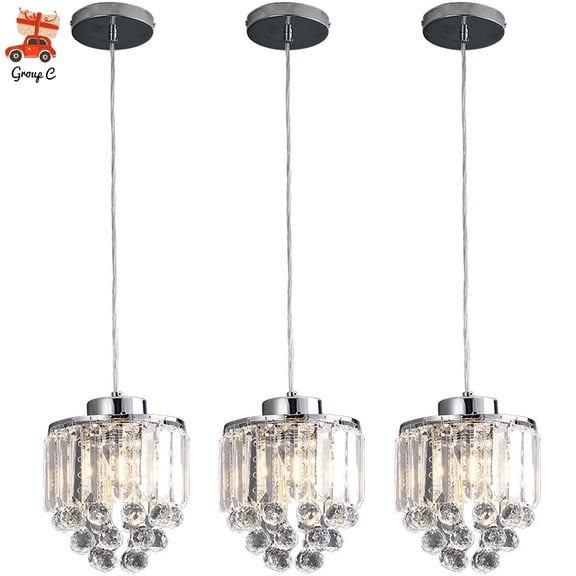 3 Lights Pendant Lighting Lamp Crystal Chandelier Hanging Kitchen Island Fixture
