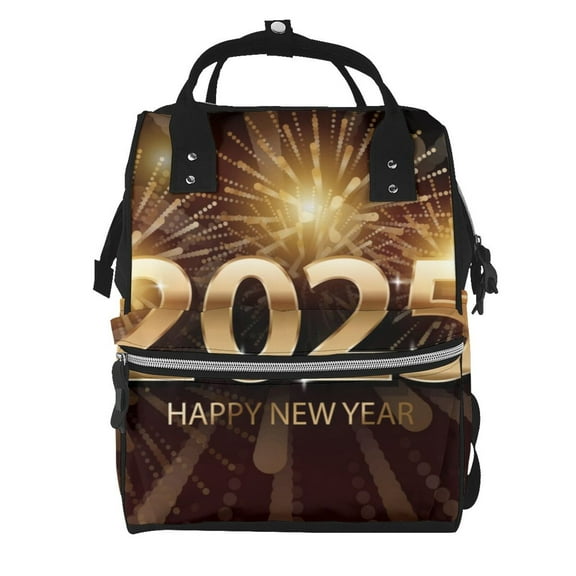Fuzoiu Happy New Year 2025 B Print Diaper Bag Backpack,Baby Essentials Travel Tote,Multi function Waterproof Diaper Bag, Travel Essentials Baby Bag - Unisex