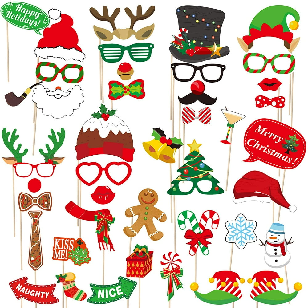 Christmas Photo Booth Props 42 Pack DIY Xmas Photography Decorations
