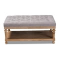 thumbnail image 3 of Bowery Hill Gray Linen Upholstered Graywashed Wood Cocktail Ottoman, 3 of 9