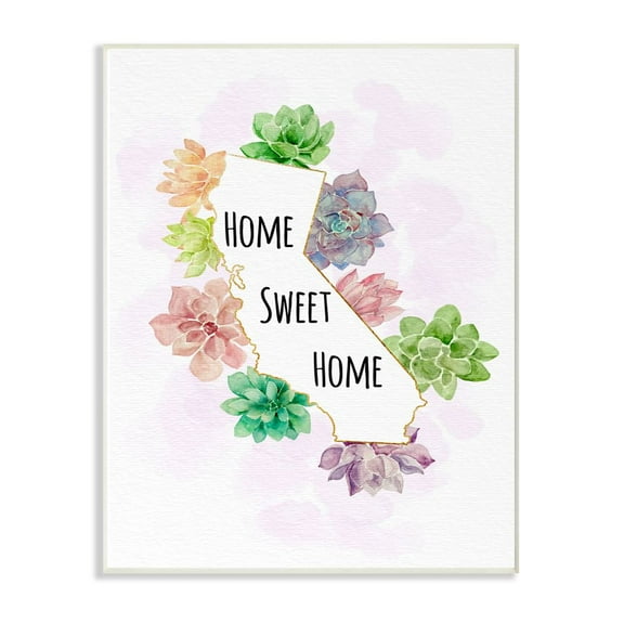 The Stupell Home Decor Collection California State Home Sweet Home Succulent Watercolor Vignette Wood Wall Art