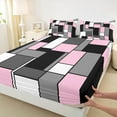 thumbnail image 3 of Feelyou Geometric Anstract Queen Sheet Sets for Adult, Pink Grey Square Flat Sheet, Modern Fashion Queen Fitted Sheet, Breathable Home Decor, 4-Piece, 3 of 7