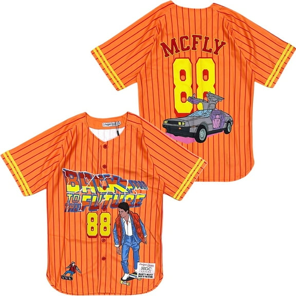 Back To The Future Marty McFly Men's Headgear Classics Embroidered Baseball Jersey (Small, Orange)