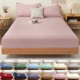 Cotton Fitted Bedsheet with Elastic Band Solid Color Dustproof Mattress