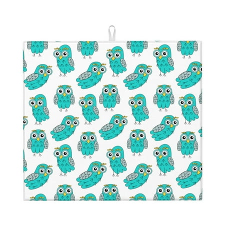 

Dish Drying Mats for Kitchen Counter - Cute Green Owl 16x18In Anti-Slip Absorbent Microfiber Drying Mat for Kitchen Counter Mat Dish Rack Mat with Hanging Loop