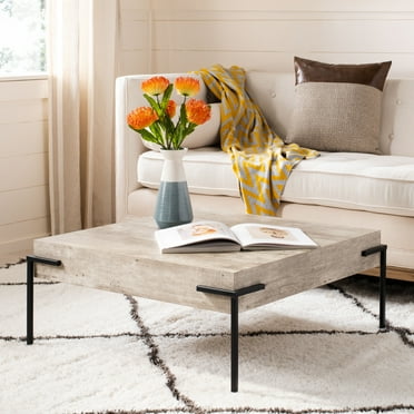 SAFAVIEH Eli Modern Retro Square Coffee Table, Light Grey/Black