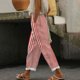 thumbnail image 2 of Amzcrzy Pantalones De Lino Mujer Capri Rayas Moda Pierna Recta Ligeros Holgados Casuales Playa Vacaciones Verano Con Bolsillos Tallas S-2XL Rojo, 2 of 5