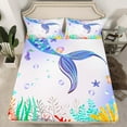 thumbnail image 2 of Feelyou Dreamy Mermaid Princess Queen Sheet Sets, Kawaii Marine Coral Flat Sheet, Teens Kids Girls Women Queen Fitted Sheet, Luxury Bedroom Decor, 4pcs, 2 of 7