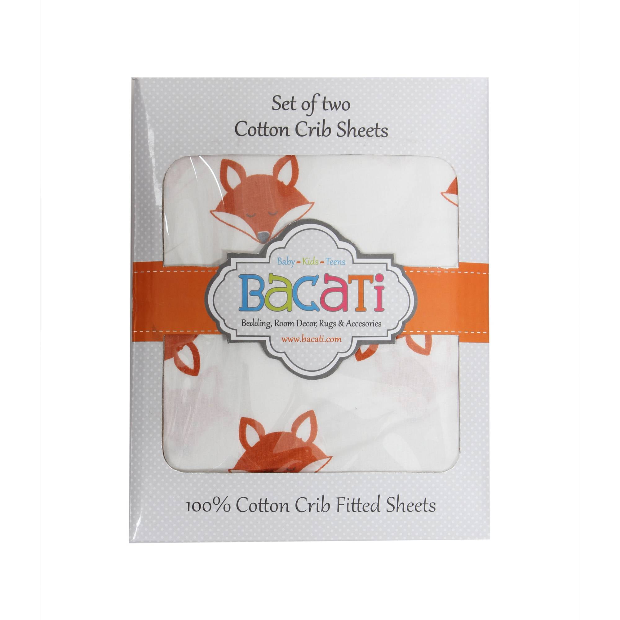 Bacati Playful Fox Print Fitted Crib Sheets (Set of 2)