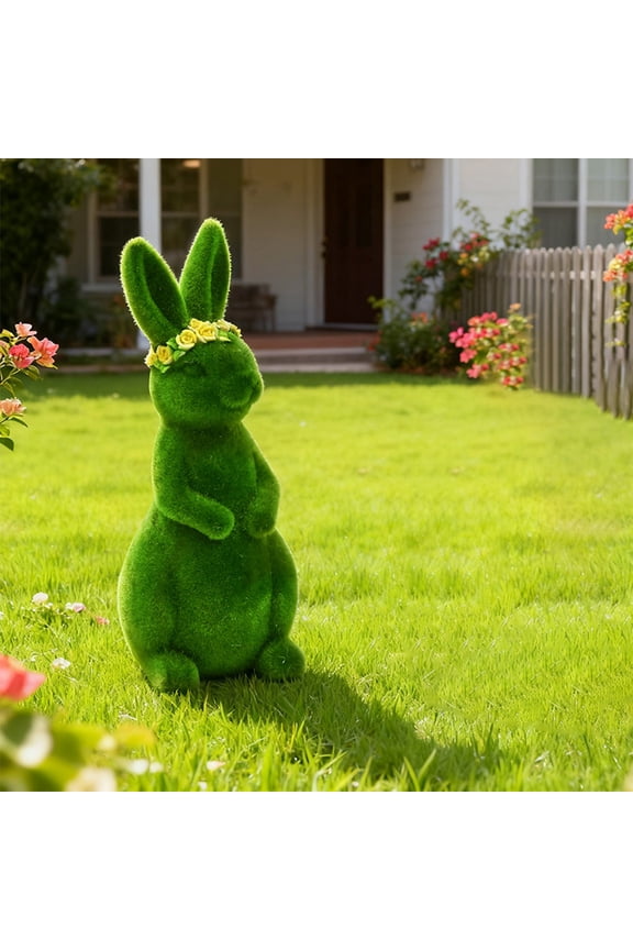 Flocked Easter Bunny Decor Large Green Rabbit Tabletop Mantel Home Decor Spring Easter Centerpiece Ornament Figurine Gift