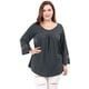 thumbnail image 4 of Blusa con Mangas Raglán Kimono Agnes Orinda Panel de Ganchillo Gris Oscuro 3XL, 4 of 6