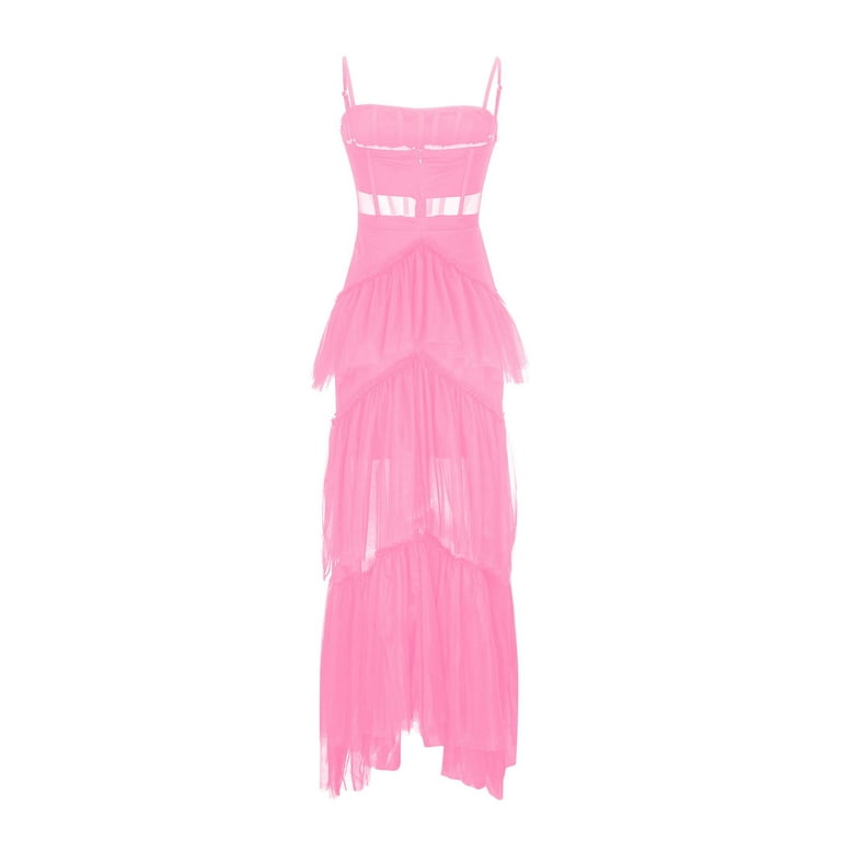 Tbopshirt Wedding Guest Dresses for Women Fashion Mesh Skirt With Waist Strap,Beach Vacation Long Dress,Party Dress, Women's, Size: Small, Pink