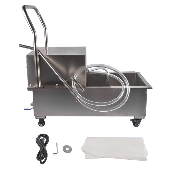 GELUOXI 370W 110V Stainless Steel Commercial Fryer Filter Machine 55L/14.53 Gal Commercial Oil Filler Cart Truck Separator Cooking Oil Filtration System, Mobile Fryer Filter Machine, for Restaurant