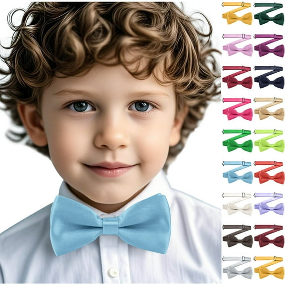 HAOTAGS Kids Bow Tie, College Style Shirt Solid School Uniform Student Necktie Light Blue Free Size