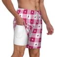 thumbnail image 3 of Balery Plaid Heart Mens Swim Trunks Swim Shorts for Men Quick Dry Inseam Beach Shorts with Compression Liner Pocket-Small, 3 of 9
