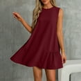 thumbnail image 2 of ZQUUVOU Women's Dress Summer Solid Color Round Neck Sleeveless A Line Mini Dress Burgundy,2XL, 2 of 7