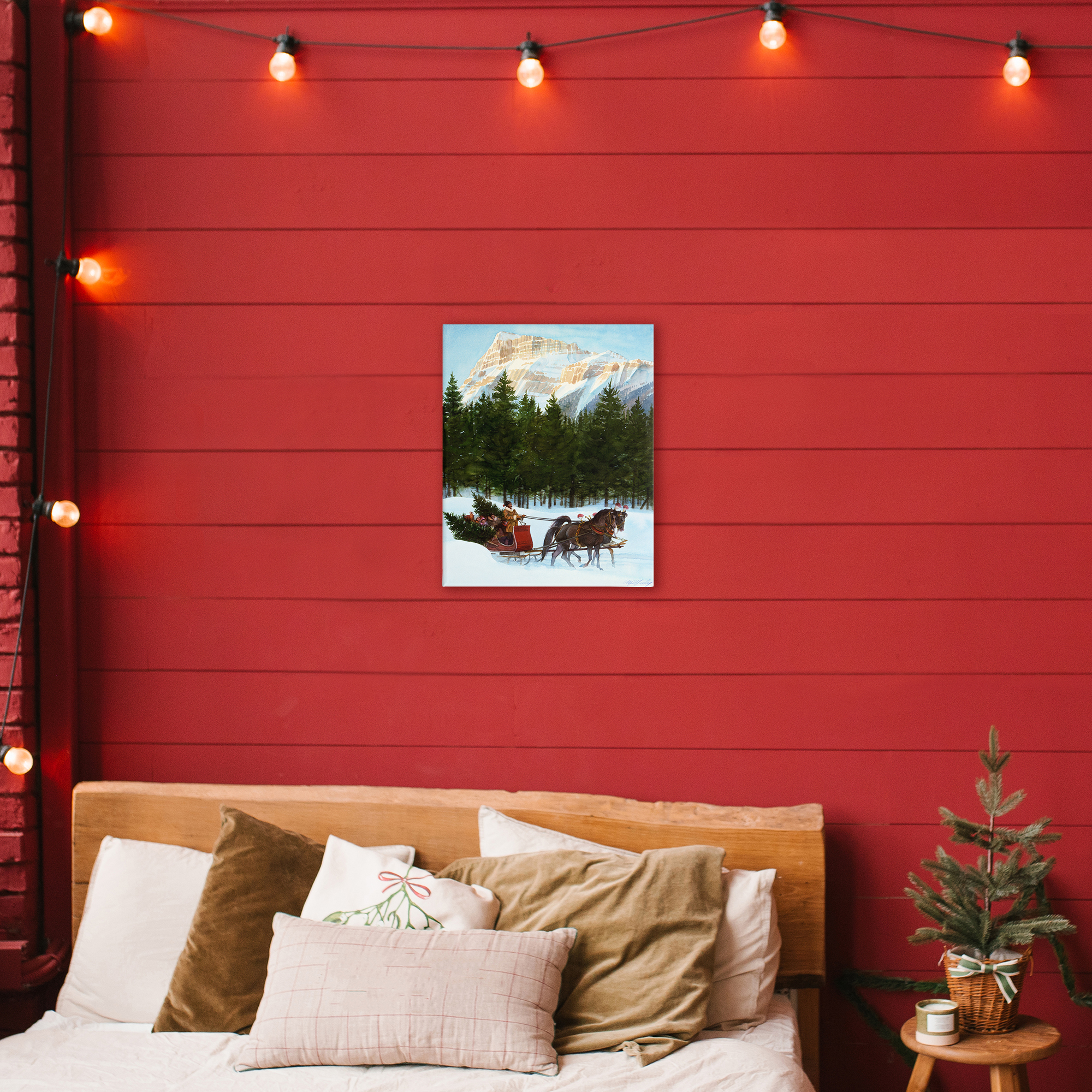 Sleigh Ride Carrying Trees Canvas Wall Art, design by Wind River Studios