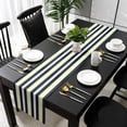 thumbnail image 5 of Yellow Navy Blue Striped Table Runner Cotton Linen 60 Inch Holiday Dresser Scarves, Neutral Minimalist Lines Tablerunner for Kitchen Coffee Dining Bedroom Living Room Dinner Scarf Décor 13''x60'', 5 of 9