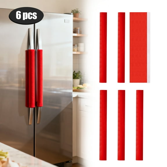 TSV 6pcs Refrigerator Door Handle Covers, Kitchen Appliance Decor Handles, Anti-Skid Anti-Static Protector for Fridge, Dishwasher Oven, Red