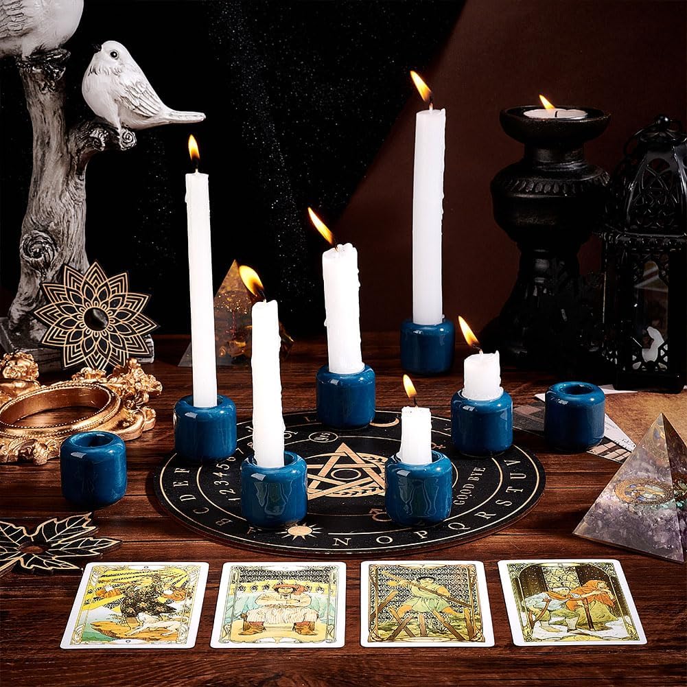 Mega Candles 10 portavelas de cerámica morado oscuro, ideal para lanzar campanillas, rituales, hechizos, vigilia, brujería, suministros Wiccan y más