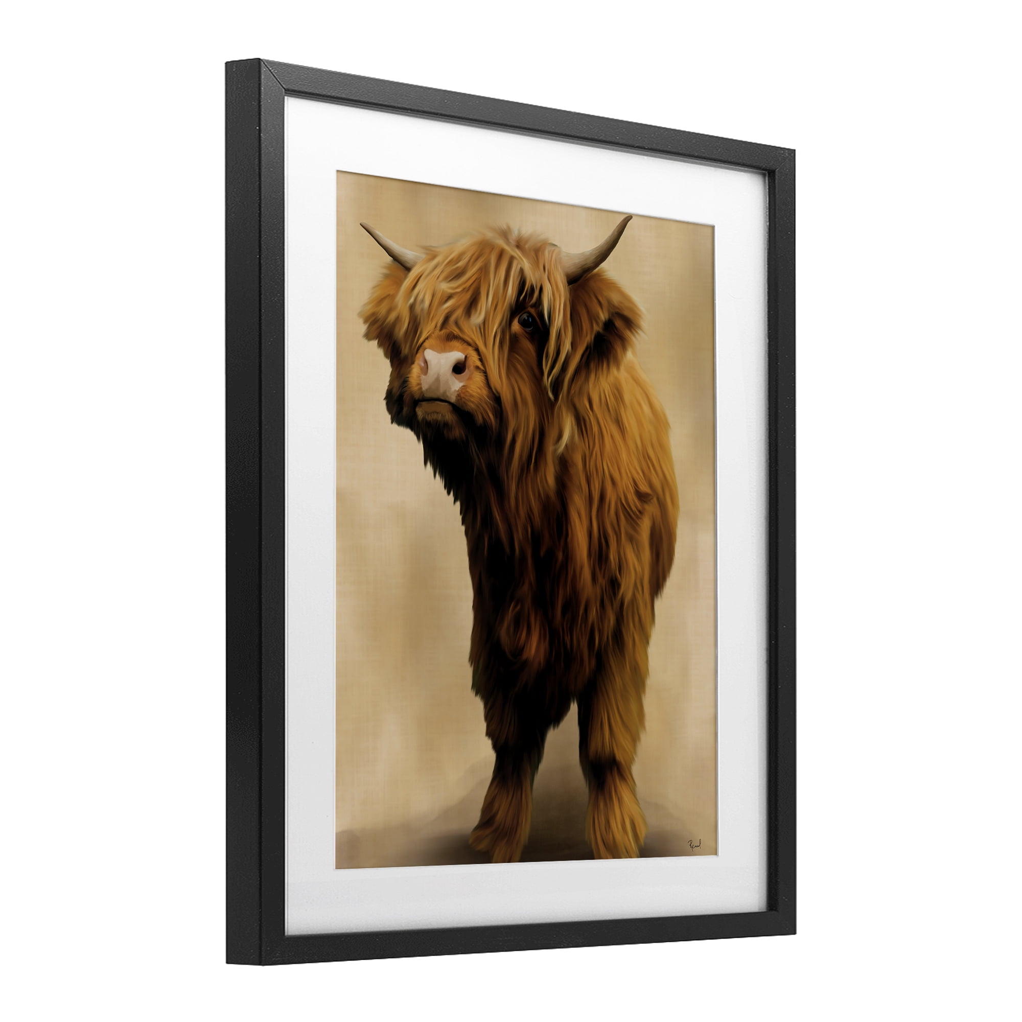 Stupell Industries Mini Highland Cow on Neutrals Black Framed Print Under Glass, design by Renel Peters
