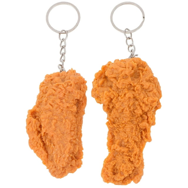 2 piezas de llavero de pollo cocido con llavero de pollo frito llave de pollo cocido anillo de llave