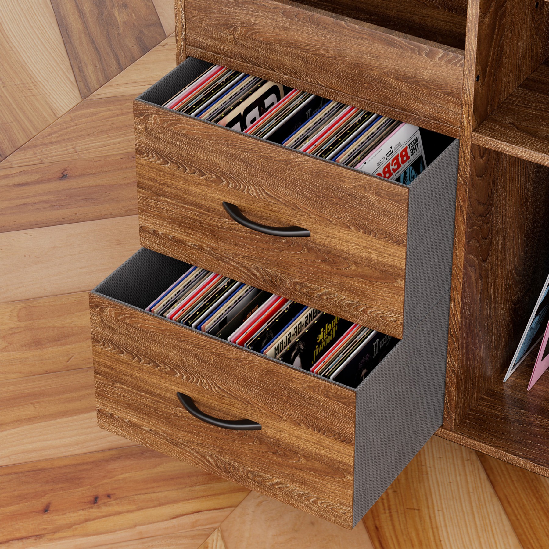 Record Player Stand,Turntable Stand with Record Storage for Vinyl up to 350 Albums for Living Room,Bedroom,Brown