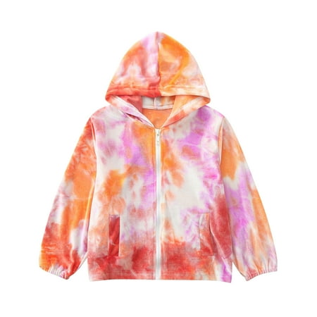 

Dadaria Toddler Jacket 12M-6Y Toddler Kids Baby Girls Boys Tie-Dye Jacket Zipper Hooded Windproof Coat Clothes Orange 110 Toddler