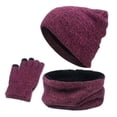 thumbnail image 2 of harmtty Warm 1 Set Unisex Hat Gloves Scarf Solid Color Touch Screen Sweat Absorption Autumn Winter Knitted Warm Cap for Daily Wear Purple, 2 of 8