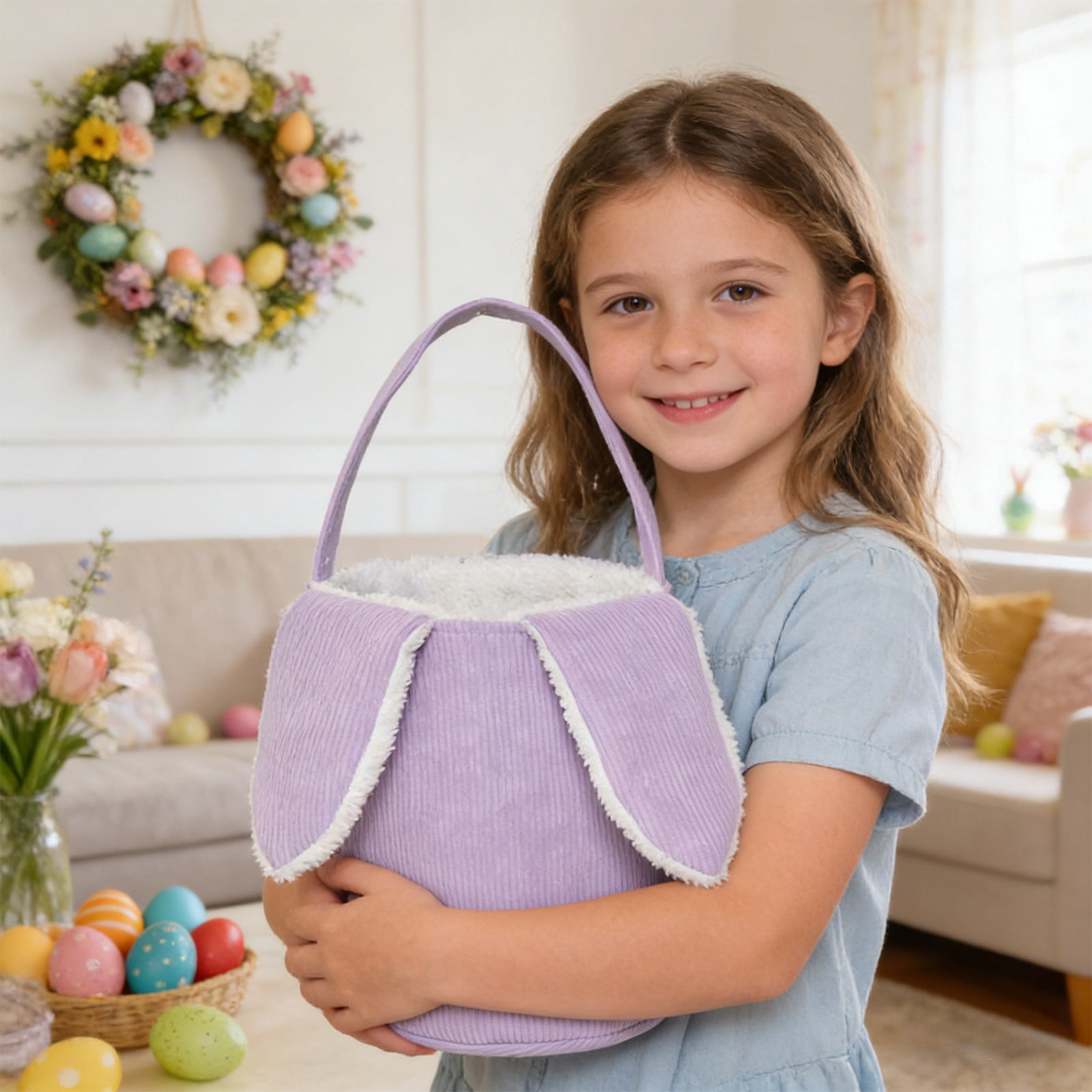 Lunxisen 2 Pcs Corduroy Fleece Easter Basket Stuffers Holiday Gift Bag Candy Pouch Kids Party Favor