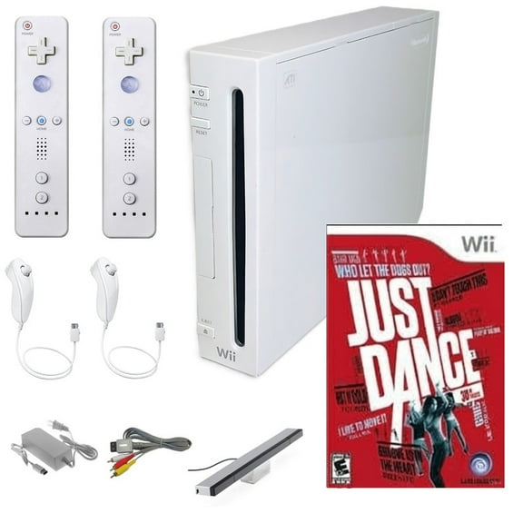 Restored Nintendo Wii Console Wii Game System White with Just Dance & Two RetroFam Remotes & Nunchucks (Refurbished)