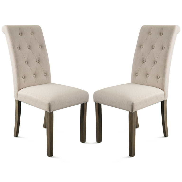 Tufted Fabric Parsons Dining Chairs Set, White Upholstered Parsons Dining Chairs