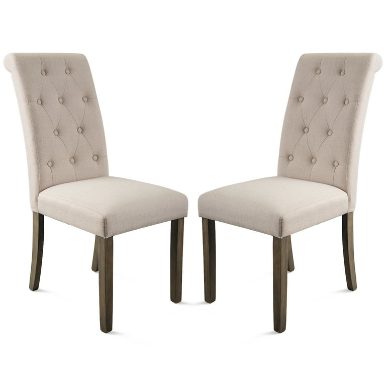 Tufted Fabric Parsons Dining Chairs Set Of 2 39 8 X22 4 X17 5 Upholstered High Back Padded W Solid Wood Legs Classic Linen Chair For Home Kitchen Living Room Beige S4838 Com Tufted Fabric Parsons Dining Chairs Set, White Upholstered Parsons Dining Chairs