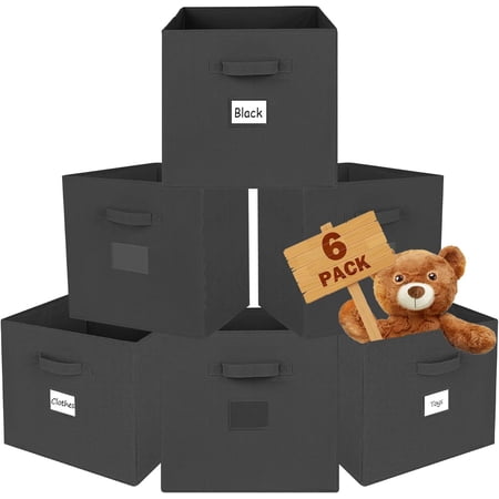 Black 13 Fabric Storage Cube Bins 6 Pack Collapsible Baskets for Shelves & Closet