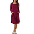 thumbnail image 1 of Unique Bargains Robe de Maternité pour Femmes avec Poches Col Rond Manches Longues Robe de Nuit Rouge Vin L, 1 of 6