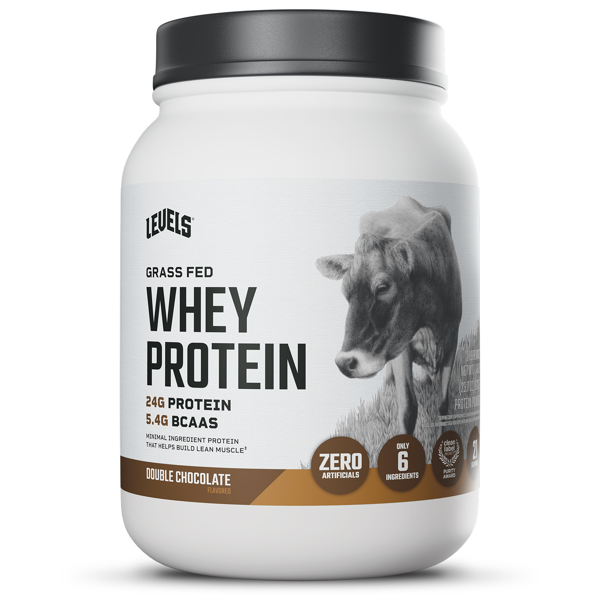 Levels Grass Fed Whey Protein Powder, No Artificials, 24G of Protein, Double Chocolate, 1.48LB