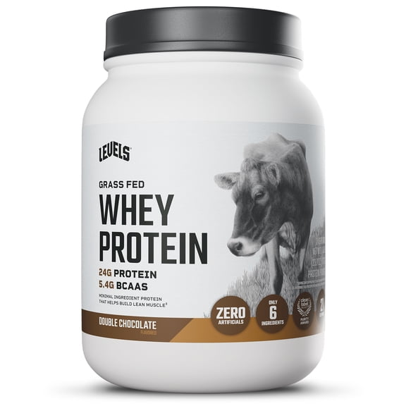Levels Grass Fed Whey Protein Powder, No Artificials, 24G of Protein, Double Chocolate, 1.48LB