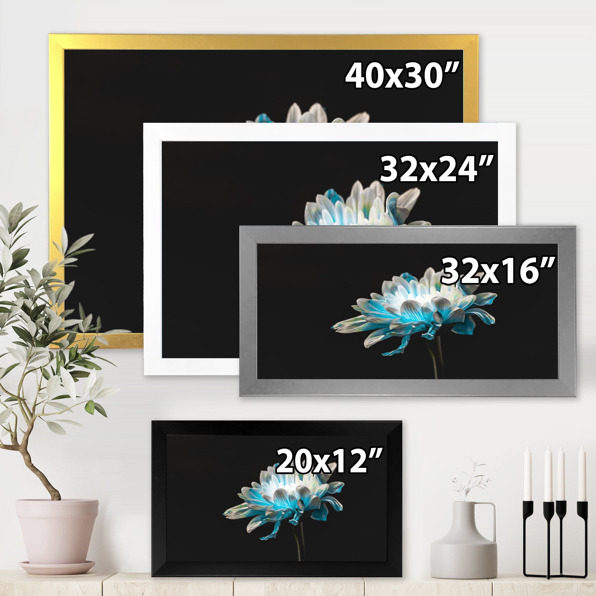 Designart 'Close Up Of White and Pure Blue Daisy Flower I' Traditional Framed Art Print