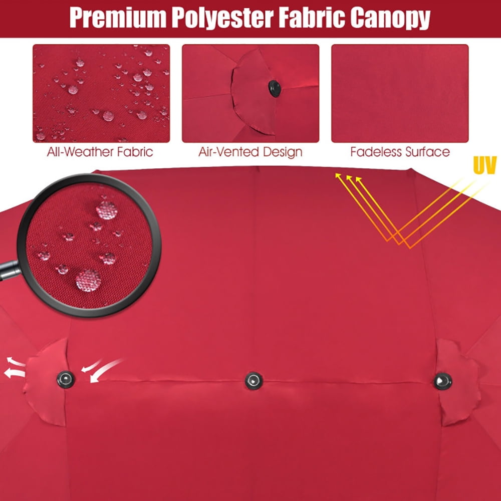Aimee Lii 15 Feet Patio Double-Sided Umbrella with Hand-Crank System, Sunbrella Patio Umbrellas, Red