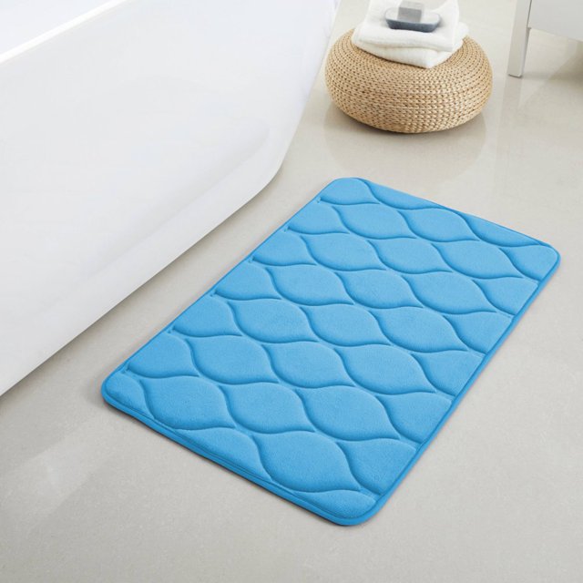 Oval Shaped Design Embossed Solid Color Memory Foam Soft Bathroom Rug Non-Slip PVC Backing