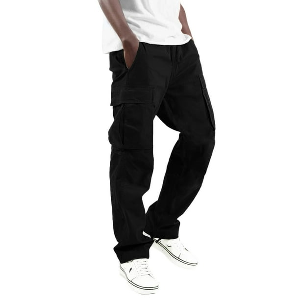 Pantalones cargo informales para hombre: múltiples bolsillos tejidos, color liso, estilo urbano