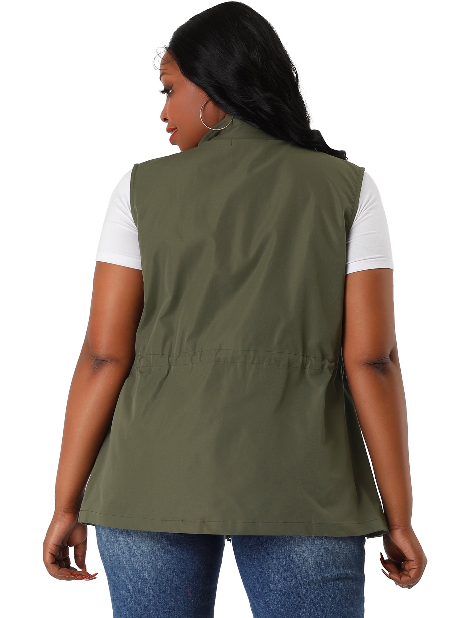 DARING DIVA Women's Plus Size Lightweight Sleeveless Anorak Cargo Vest 5X Army Green