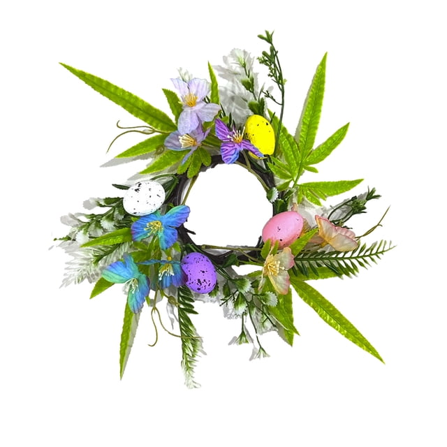 SLYNSHome Easter Egg Candle Rings Wreaths Mini Artificial Spring Flower Wreath Hanging Kitchen Cabinet Wreath Spring Decor