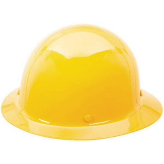 MSA 454666 Skullgard Full-Brim Hard Hat with Staz-on Pinlock Suspension  Non-slotted Cap, Made of Phenolic Resin, Radiant Heat Loads up to 350F - Standard Size in Yellow