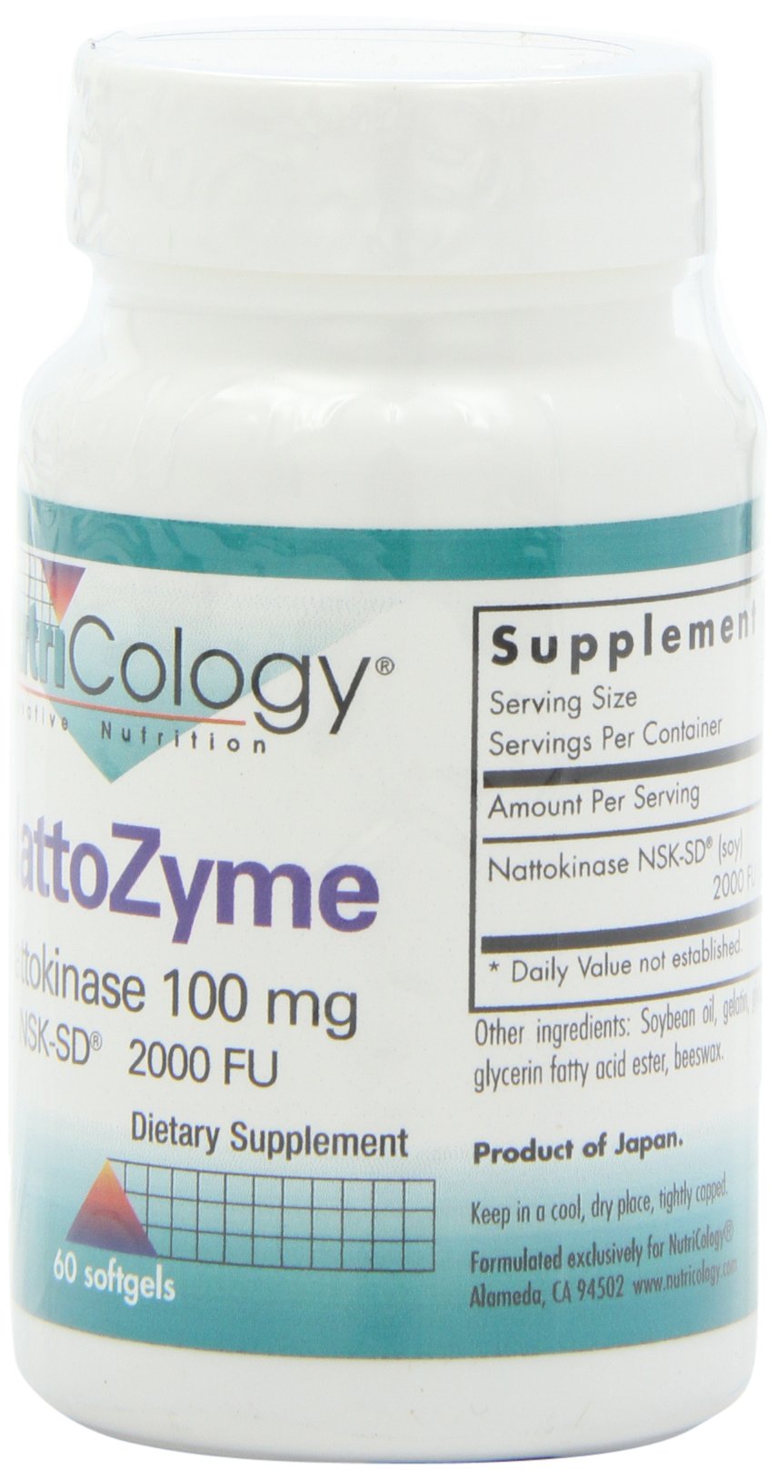 NutriCology NattoZyme 100 mg - Supplement to Support Healthy Circulation - Delivers 100 mg Nattokinase NSK-SD from Fermented Soybeans per Serving - 60 Servings - 60 Softgels