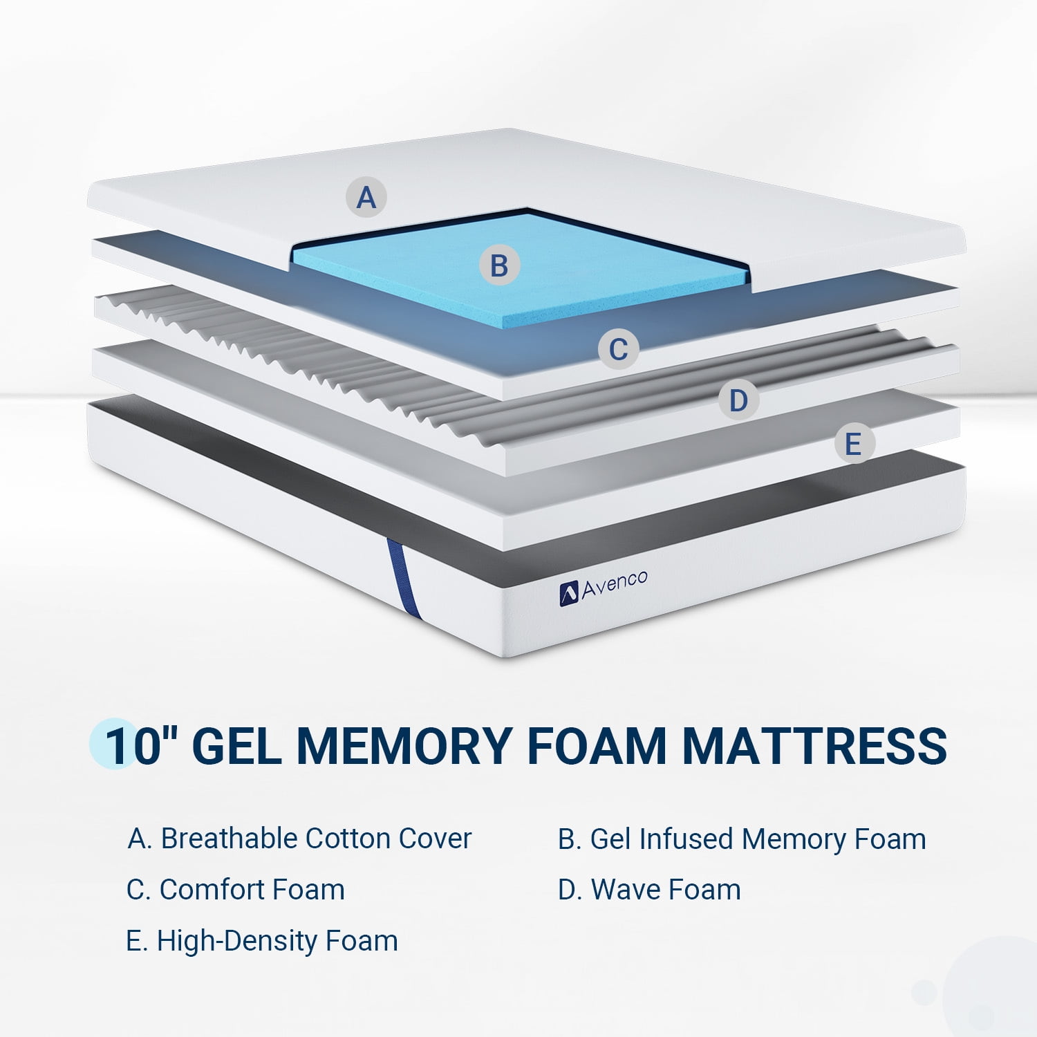 Avenco Airsail 10" Gel Memory Foam Mattress in a Box, King Size