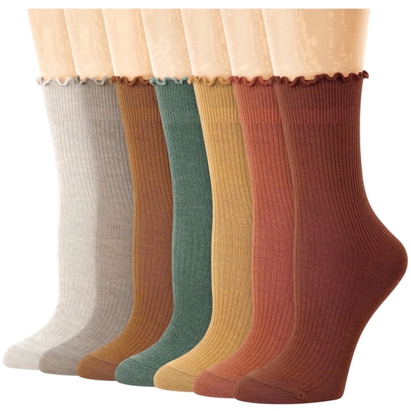 Loritta 7 Pairs Ruffle Socks Womens Crew Socks Casual Cute Frilly Cotton Socks for Women Soft