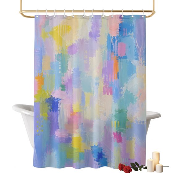Blue Purple Oil Painting Bathroom Shower Curtains with Hooks, Abstarct Gradient Dark Blue Swashes Waterproof Fabric Washable Shower Curtain for Home Hotel Bathtub Decor 48x72 Inch